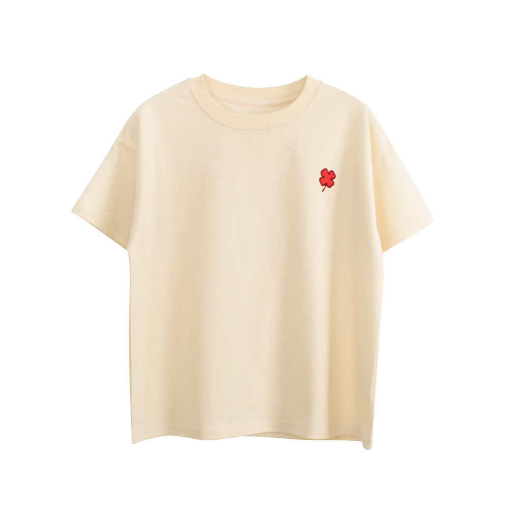 Boys and Girls’ Flower Embroidered T-shirt in European and American Style-3