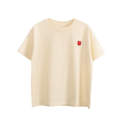 Boys and Girls’ Flower Embroidered T-shirt in European and American Style-3
