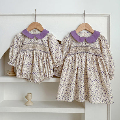 Spring Floral Graphic Sister Clothes Dress & Onesies-0