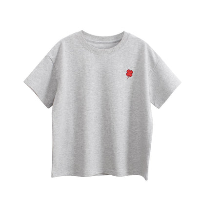 Boys and Girls’ Flower Embroidered T-shirt in European and American Style-4