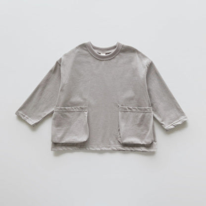 Autumn Arrival Baby Kids Unisex Comfortable Solid Color Pocketed Long Sleeves Top-2